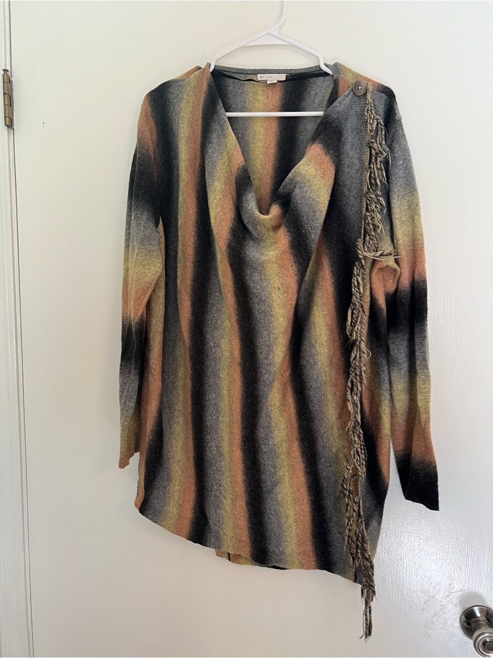 EST 1946 Fringed Cowl Neck Striped Sweater Wrap Top - Multicolor Size XL
